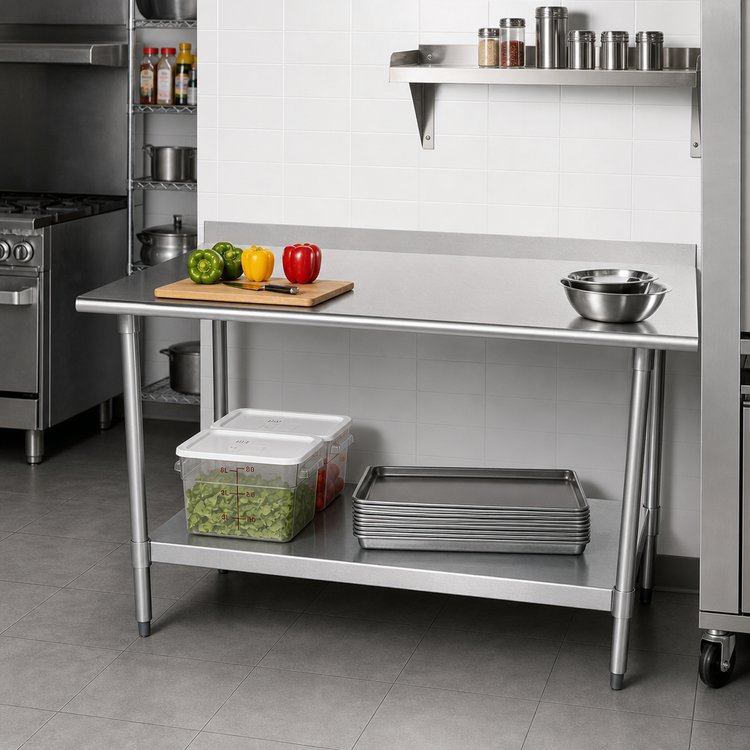 Product image #2 for Advance Tabco Special Value Series Stainless Steel Work Table with Backsplash and Galvanized Undershelf, 84 x 30 Inches