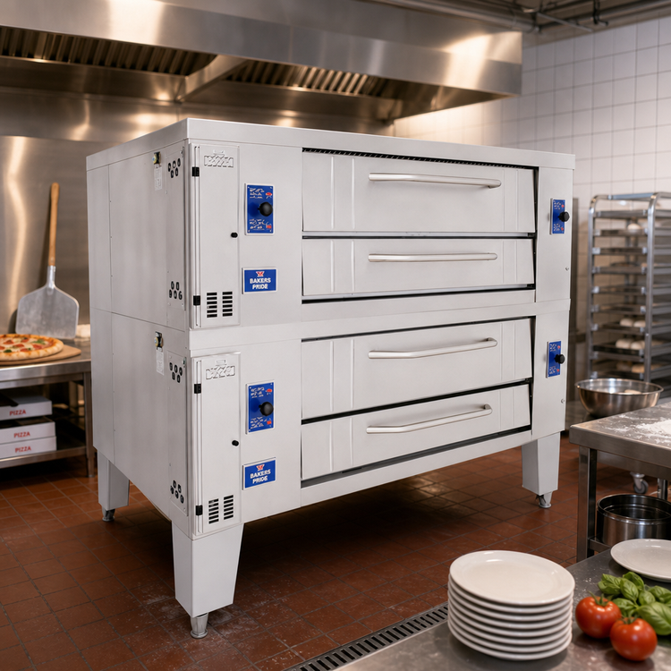 Product image #2 for Bakers Pride Super Deck Series Double-Deck Gas Pizza Oven with 66 x 44 Inch FibraMent Hearth Decks