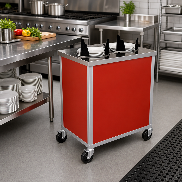 Product image #2 for Atlas Metal Mobile Enclosed Unheated Plate Dispenser with 2 Self-Elevating Tubes, 10-12 Inch Round Plate Capacity