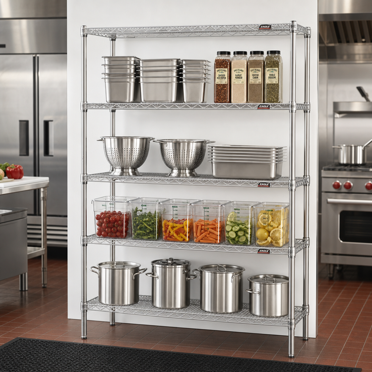 Product image #2 for Eagle Group 4-Tier Stationary Starter Wire Shelving Unit with QuadTruss® Design, 72W x 21D x 74H, Stainless Steel Finish