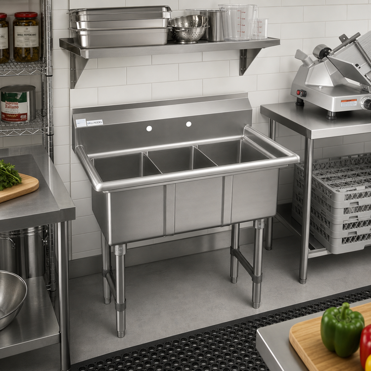 Product image #2 for Klinger's Trading CON3 35-Inch Three-Compartment Stainless Steel Convenience/Deli Sink Without Drainboards