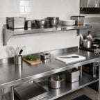 Thumbnail image #2 for John Boos Stallion BHS16108 108-Inch Wall-Mounted 300 Series Stainless Steel Shelf, 16-Inch Deep, Satin Finish, 1-1/2-Inch Rear Up-Turn