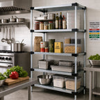 Thumbnail image #2 for Quantum WR86-2142SG-5 Solid Shelving Starter Kit, 42W x 21D x 86H, 5 Shelves, Galvanized Steel, Chrome Posts