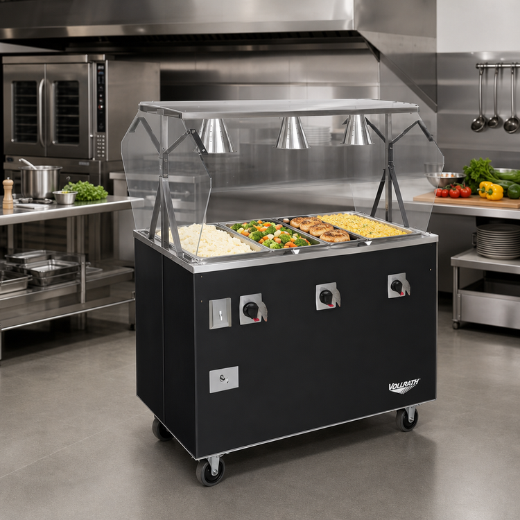 Product image #2 for Vollrath 2-Series Affordable Portable Deluxe 4-Well Mobile Hot Food Station with Breath Guard and Enclosed Base