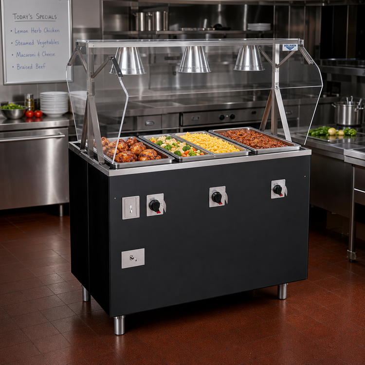 Product image #2 for Vollrath 2-Series Affordable Portable Deluxe 4-Well Mobile Hot Food Station with Breath Guard and Enclosed Base