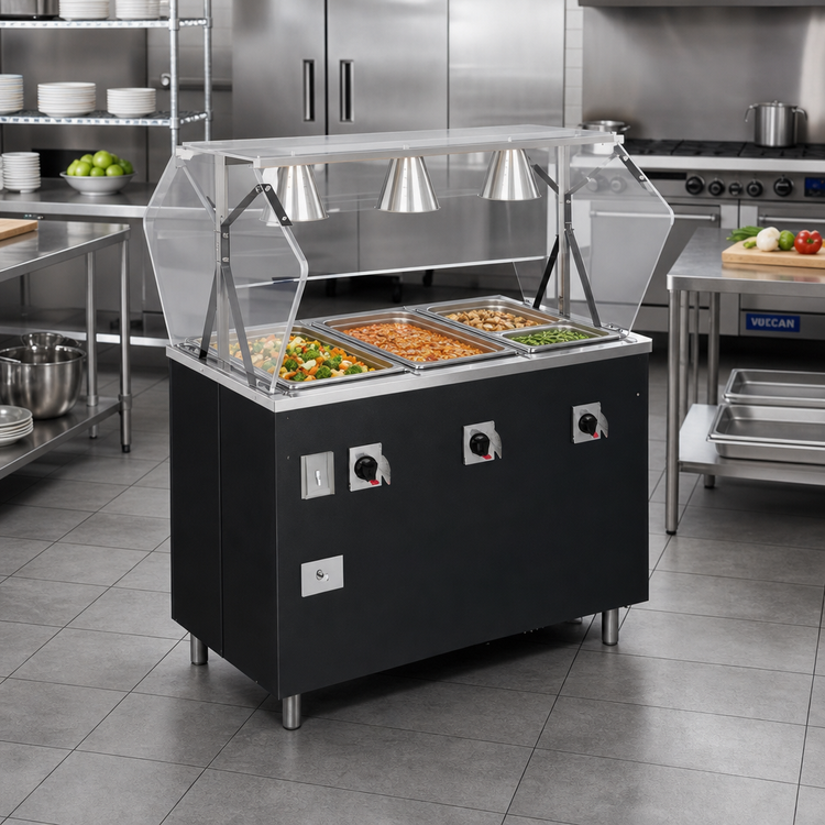Product image #2 for Vollrath 2-Series Affordable Portable Deluxe 4-Well Mobile Hot Food Station with Breath Guard and Enclosed Base