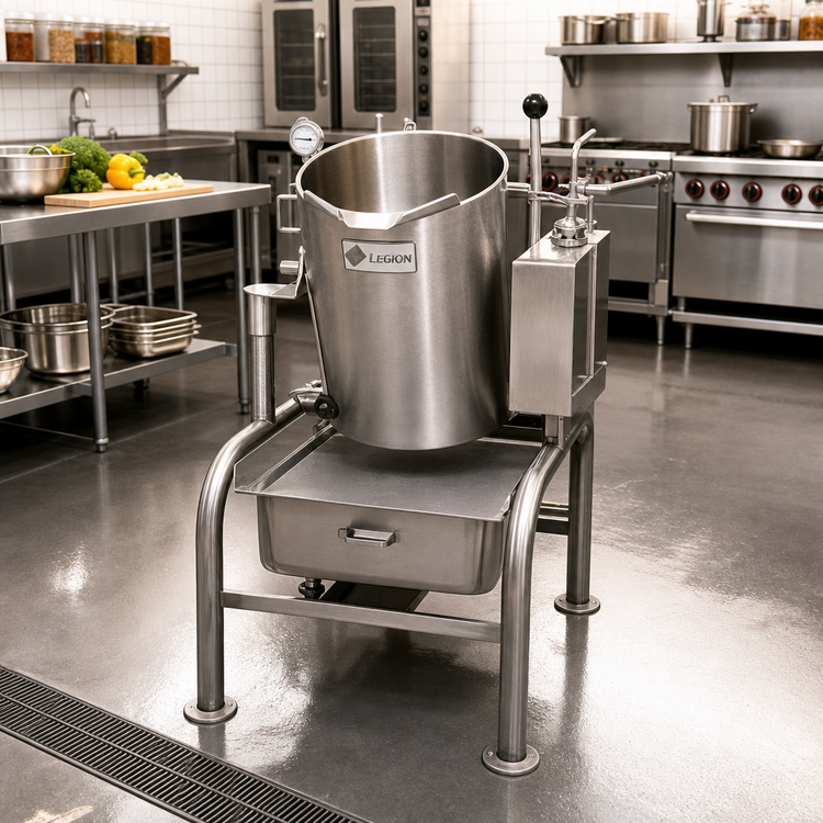 Product image #2 for Legion Electric Tilting Floor-Mounted Full-Jacket Steam Kettle, 10 Gallon, 12 kW