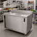 Thumbnail image #2 for Advance Tabco Special Value Economy Enclosed Work Table with Cabinet Base, Sliding Doors, Mid-Shelf, 120 x 30 Inch, 304 Stainless Steel Top