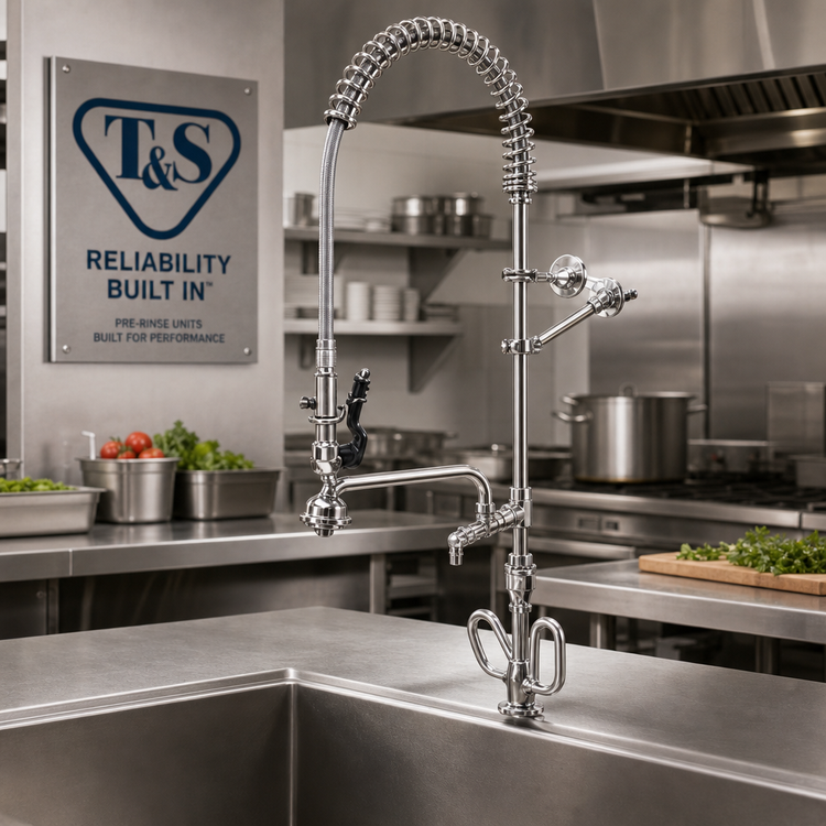 Product image #2 for T&S Brass EasyInstall Single-Hole Deck-Mount Add-On Faucet Pre-Rinse Unit with 12-Inch Swing Nozzle
