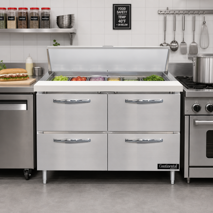 Product image #2 for Continental Refrigerator D48N18M-D 48" Mighty Top Two-Section Refrigerator Sandwich Unit with 18 Pan Capacity and 4 Drawers