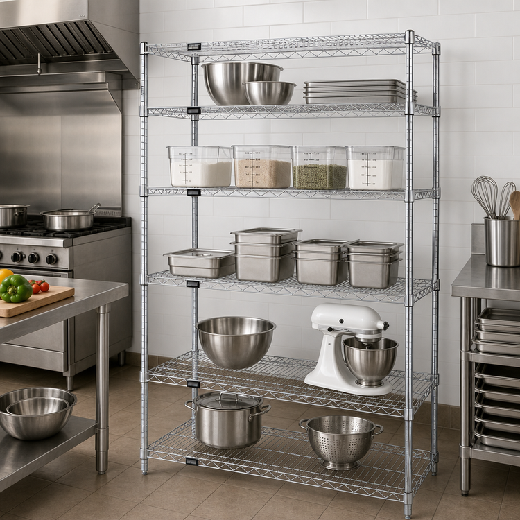 Product image #2 for Quantum Chrome-Plated Wire Shelving Starter Kit, 42 in. W x 21 in. D x 54 in. H, 5 Shelves