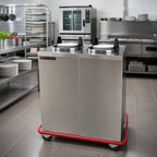 Thumbnail image #2 for Carter-Hoffmann (Middleby) EPDHT2S9 Mobile Enclosed Heated Plate Dispenser Cart, 2-Compartment, Stainless Steel, 9-Inch Round Plates