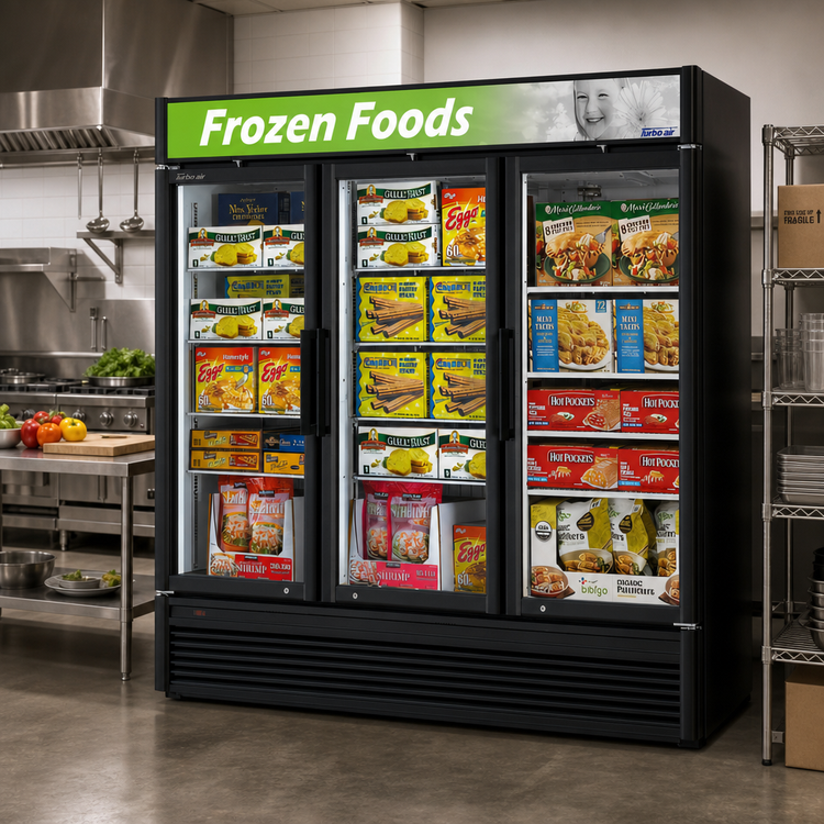Product image #3 for Turbo Air Super Deluxe Three-Section Glass Door Merchandiser Freezer, 60.43 Cu. Ft., Bottom-Mount, 115V
