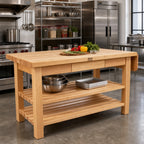 Thumbnail image #3 for John Boos Boos Block KIB6032150 60-Inch Freestanding Maple Island Work Table with 1-1/2-Inch Edge-Grain Top, Drop Leaf and Two Slatted Shelves