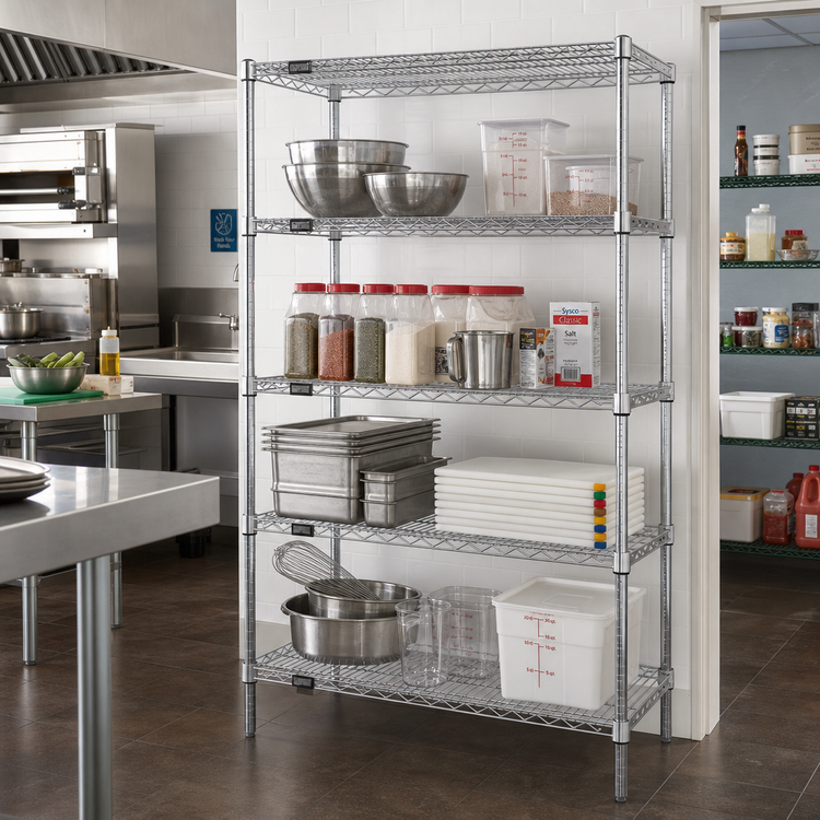 Product image #2 for Quantum Chrome-Plated Wire Shelving Starter Kit, 36 x 14 x 54 Inches, 4-Shelf, 600-800 lb. Capacity