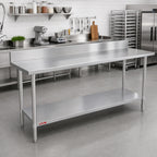 Thumbnail image #2 for Duke Manufacturing 316S-36144-5R 144 x 36-Inch 16-Gauge 300 Series Stainless Steel Work Table with 5-Inch Riser and Undershelf