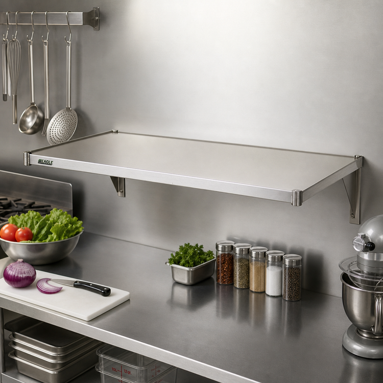 Product image #2 for 36 Inch x 18 Inch Solid Stainless Steel Shelf with Marine Edge and Split Sleeves