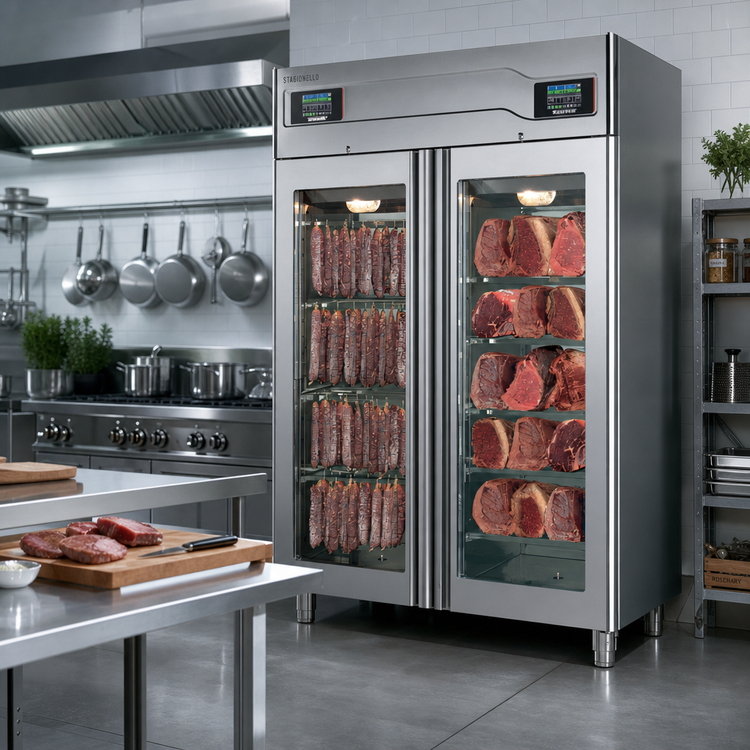 Product image #2 for Stagionello® + Maturmeat® Free-Standing Meat Curing Cabinet, 58 Inch W, 100 + 100 kg Capacity, 220V