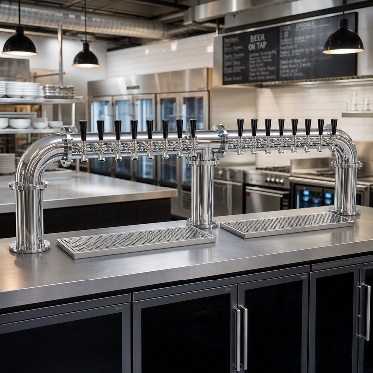Product image #2 for Pipe Bridge 3-Column Countertop Air-Cooled Draft Dispensing Tower with 16 Stainless Steel Faucets