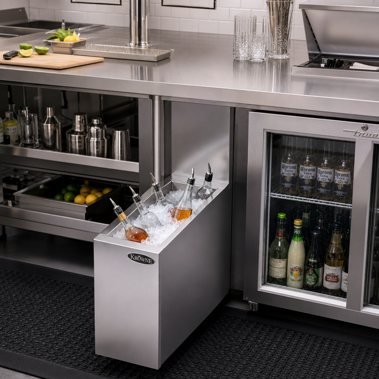 Product image #2 for Krowne Royal Series 6-Inch Wide x 24-Inch Deep Insulated Underbar Bottle Storage and Ice Bin, 24-Lb Capacity