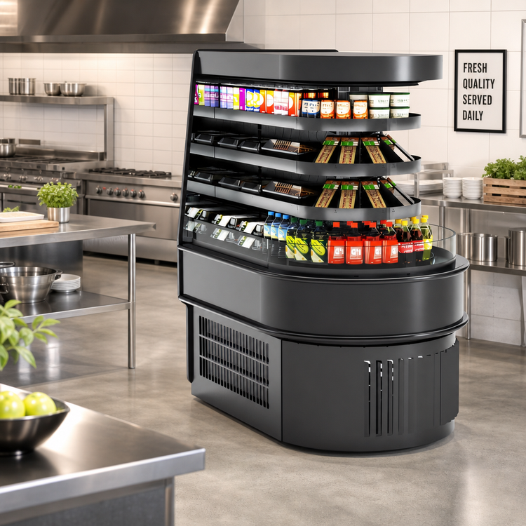 Product image #2 for Oasis Self-Service Refrigerated End Cap Display Case, Curved Open Front
