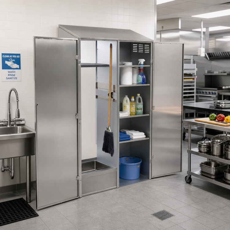 Product image #2 for Stainless Steel Janitor Cabinet with Left-Hand Mop Sink, 50-1/4-Inch W x 22-5/8-Inch D x 84-Inch H