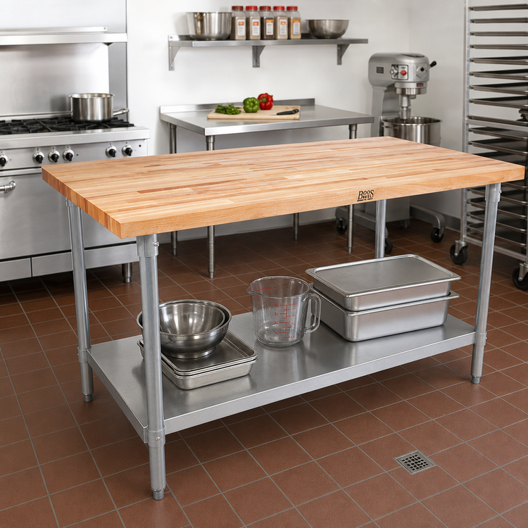 Product image #2 for John Boos 84-Inch x 30-Inch Wood Top Work Table with 1-1/2-Inch Thick Northern Hard Rock Maple Top and Adjustable Undershelf