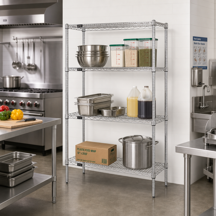 Product image #2 for Quantum Wire Shelving Starter Kit, 24"W x 14"D x 54"H, Chrome Plated, Stationary