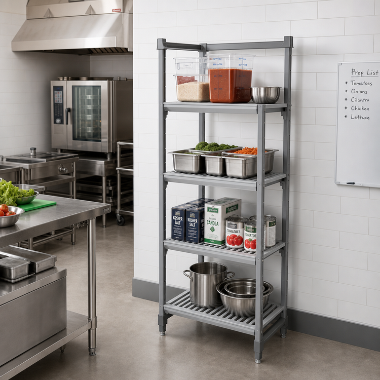 Product image #2 for Cambro Camshelving Basics Plus 24 x 60 x 84 Inch 4-Tier Stationary Starter Polymer Shelving Unit, Brushed Graphite