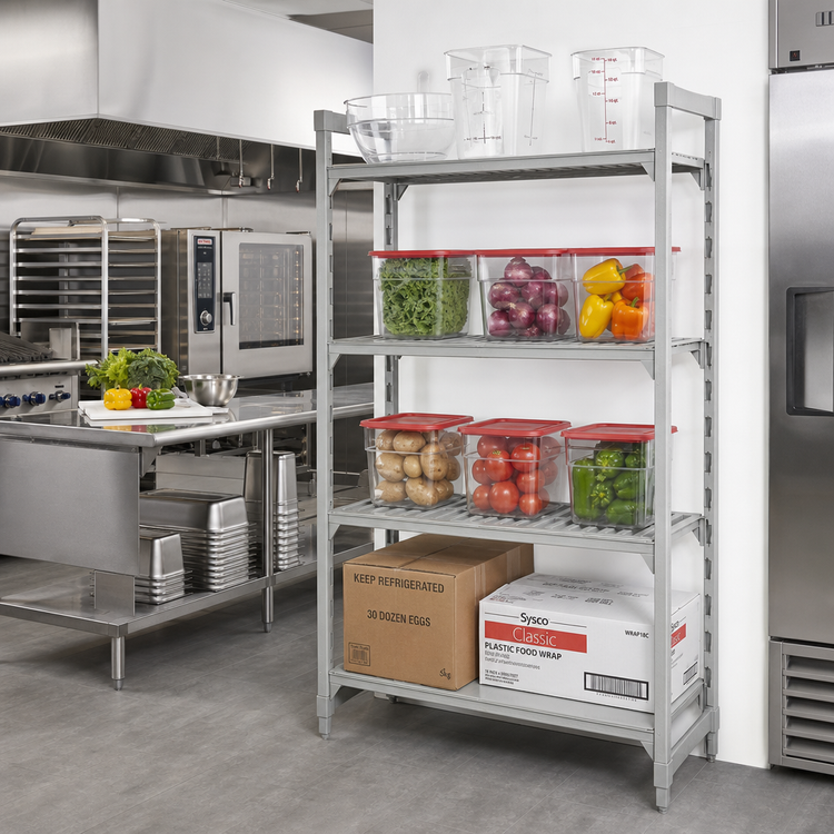 Product image #3 for Cambro Camshelving Premium 24" x 24" x 84" 4-Tier Stationary Starter Shelving Unit, 3 Vented + 1 Solid