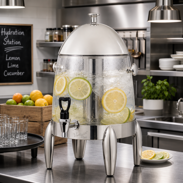 Product image #2 for Winco 3-1/8 Gallon Clear Polycarbonate Beverage Dispenser with Stainless Steel Lid and Ice Core