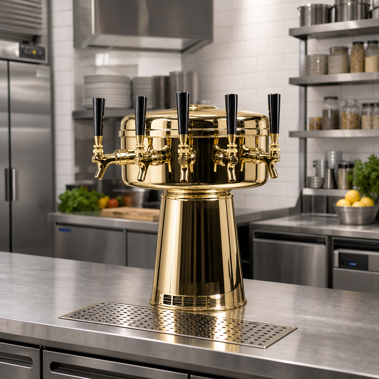 Product image #2 for Micro Matic Mushroom Countertop Air-Cooled 5-Faucet Draft Beer Tower, Polished Brass