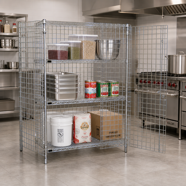 Product image #2 for Quantum 48"W x 24"D x 63"H Stationary Chrome Wire Security Cage with 2 Intermediate Shelves