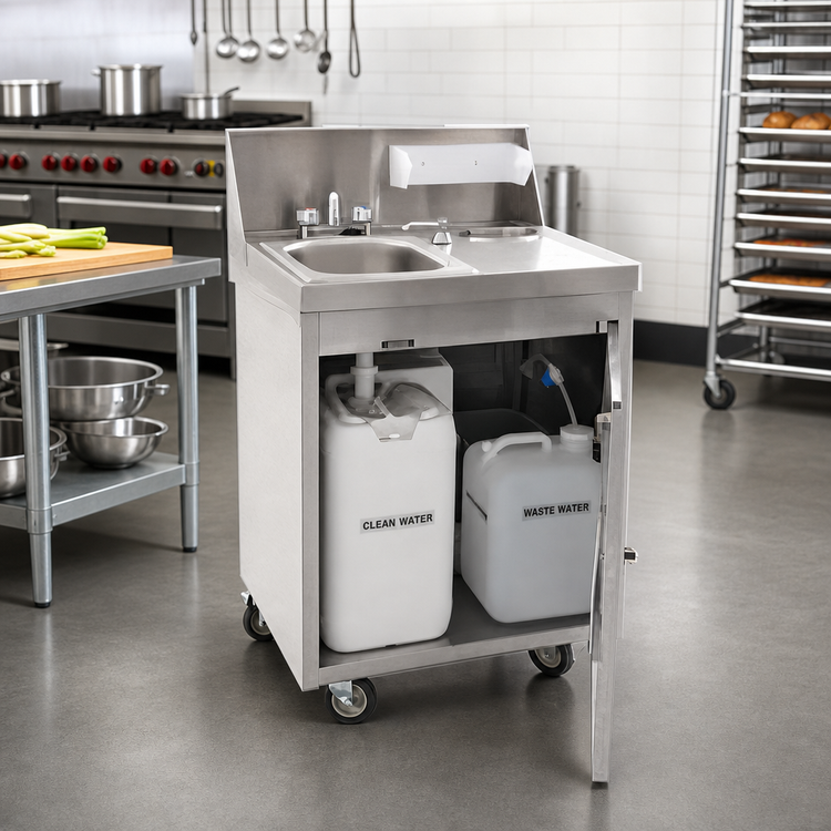 Product image #2 for Eagle Group Portable Self-Contained Hand Sink with 10 x 14-Inch Bowl, Fresh/Waste Tanks, and Stainless Steel Cabinet