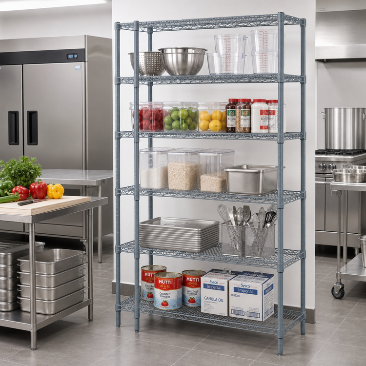 Product image #3 for Quantum 5-Shelf Wire Shelving Starter Kit, 54-Inch W x 24-Inch D x 86-Inch H, Gray Epoxy Antimicrobial Finish
