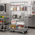 Thumbnail image #2 for Quantum MD1836C46RE Mobile Wire Shelving Enclosure Cart, Dolly Base, 4 Shelves, 36W x 18D x 70H, Chrome Plated