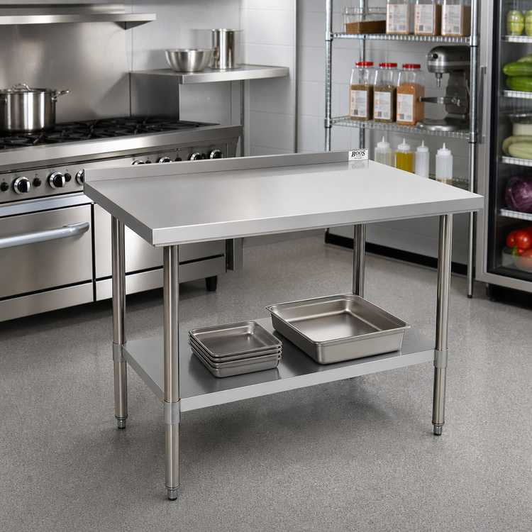 Product image #2 for John Boos Stallion 48-Inch x 18-Inch Stainless Steel Work Table with 1-1/2-Inch Backsplash and Undershelf