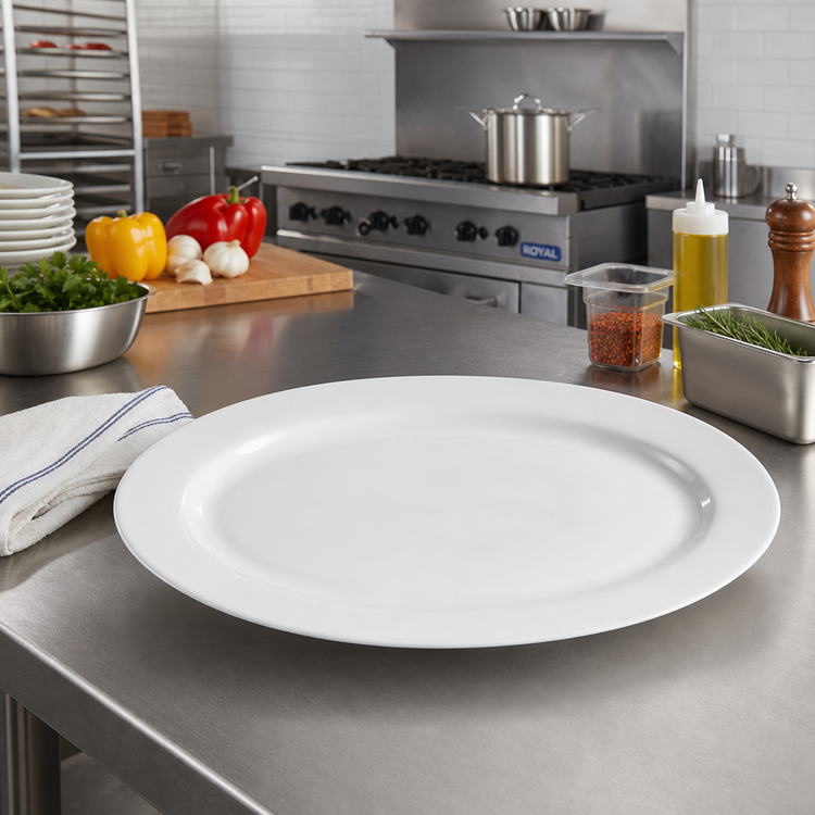 Product image #2 for Winco Birkhall 18-Inch Oval Rolled Edge Porcelain Platter, White