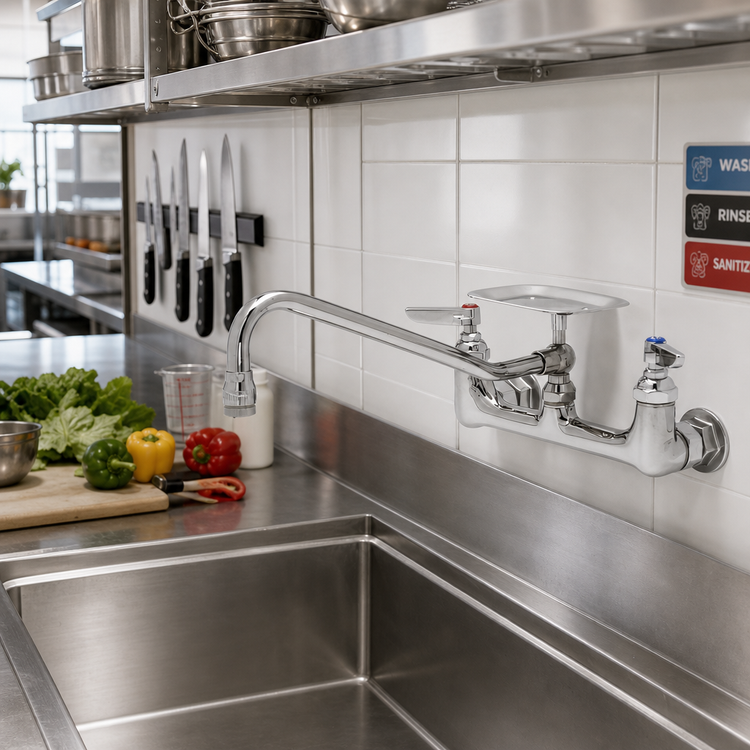 Product image #2 for Wall-Mounted Double Pantry Mixing Faucet with 18-Inch Swing Nozzle