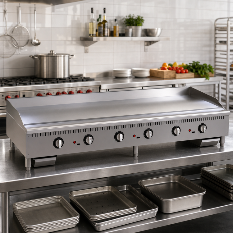 Product image #2 for Comstock-Castle 72-Inch Heavy Duty Countertop Gas Griddle with Manual Controls and 24.5-Inch Cook Depth
