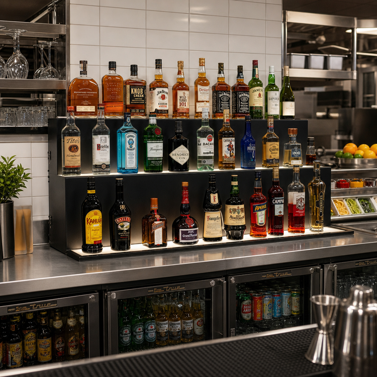 Product image #2 for Glastender LLD3-60 3-Tier Lighted Liquor Display, 60-Inch Wide, Black Vinyl-Clad Steel