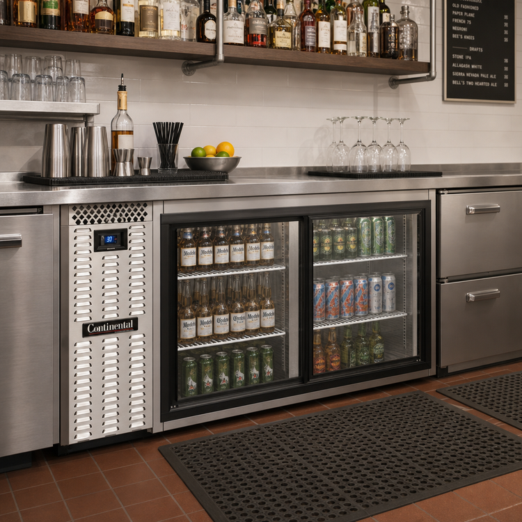 Product image #2 for Continental Refrigerator BB69SNSSSGD 69" Shallow Depth Refrigerated Back Bar Cooler with Sliding Glass Doors