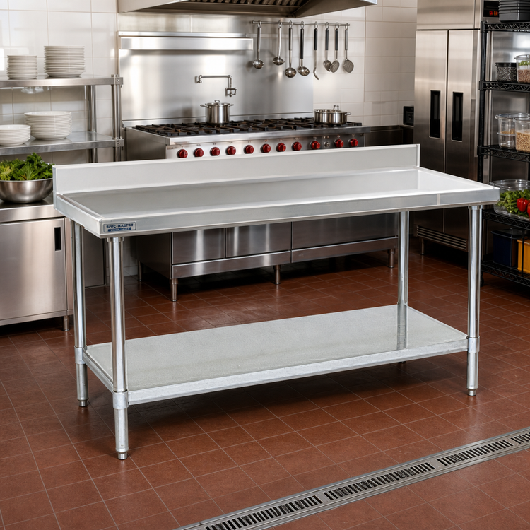 Product image #2 for Spec-Master Marine Series 108-Inch x 30-Inch Stainless Steel Work Table with 4-1/2-Inch Backsplash and Galvanized Undershelf