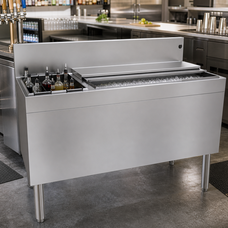 Product image #2 for Glastender Extra Deep 42" Underbar Ice Bin/Cocktail Unit with Bottle Well Storage and 10-Circuit Cold Plate