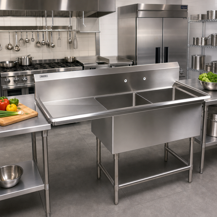 Product image #2 for John Boos Pro-Bowl 2-Compartment Sink with Left Drainboard, 60-3/16 Inch W x 25-1/2 Inch D, 16-Gauge 300 Series Stainless Steel