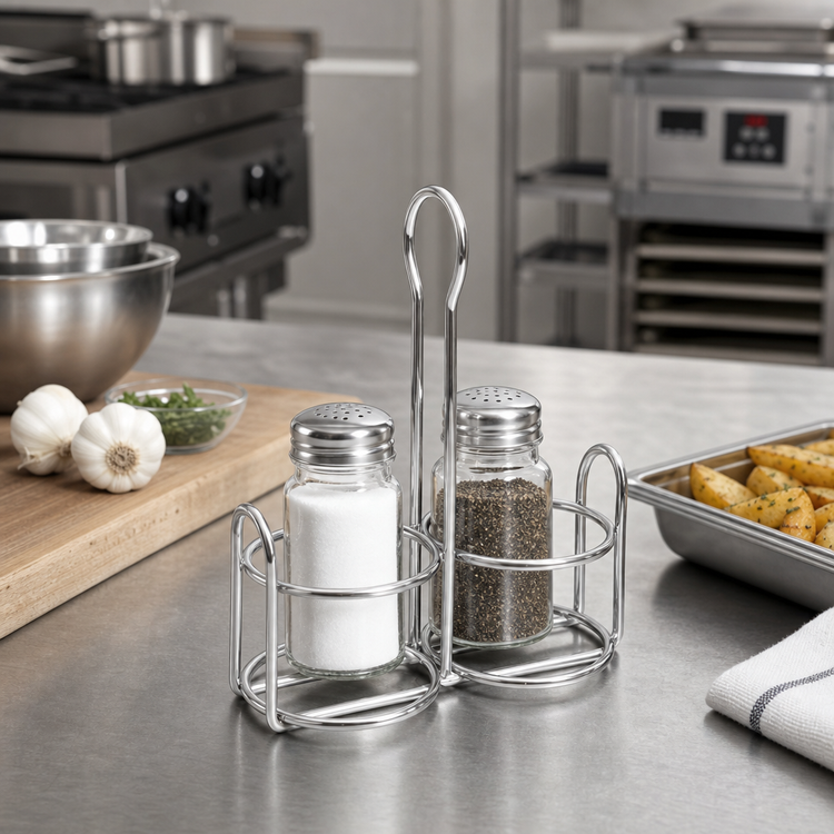 Product image #2 for American Metalcraft Mini Stainless Steel Shaker Caddy Rack with 2 Compartments