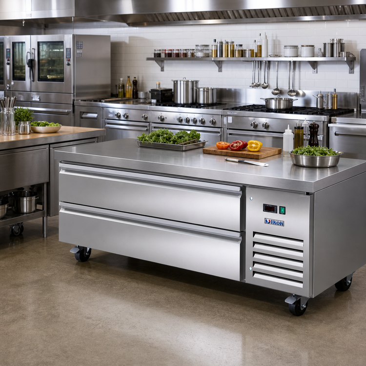 Product image #2 for IKON Refrigeration 62-Inch Wide 2-Drawer Chef Base Refrigerator, Side-Mounted Self-Contained Refrigeration