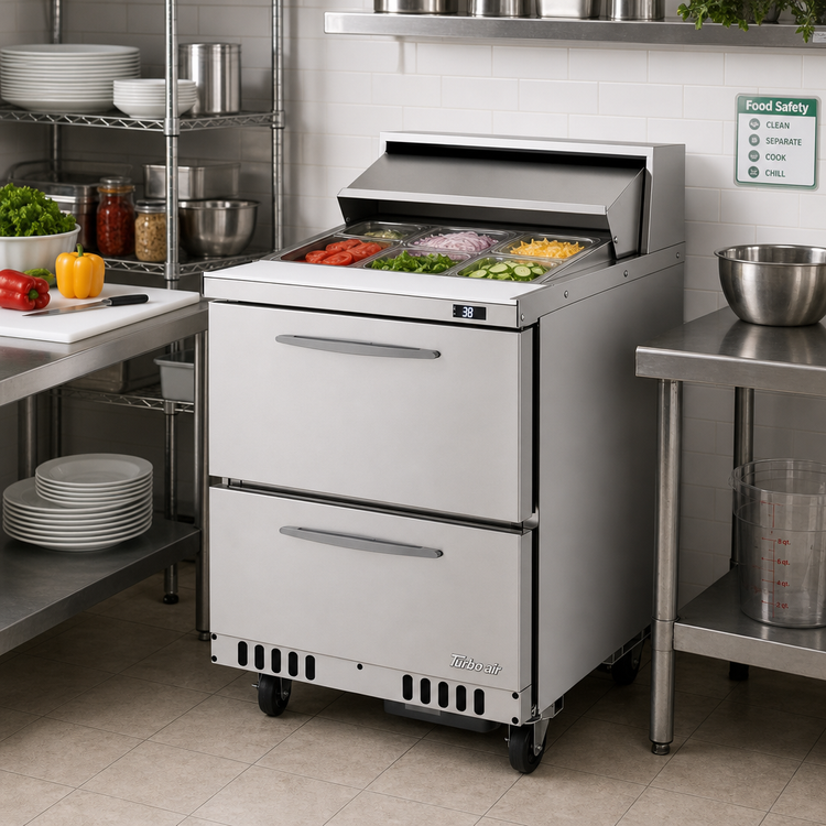 Product image #2 for Turbo Air PRO Series One-Section Front Breathing Sandwich/Salad Prep Table with 2 Drawers, 8 Pans, 27 1/2-Inch Wide, 6.5 Cu. Ft.