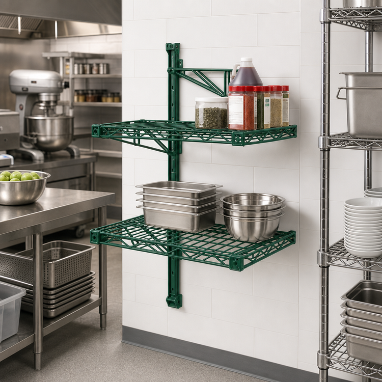 Product image #2 for Eagle Valu-Gard Adjustable Post Wire Wall Mount Mid Unit for 18-Inch Shelves, 33-Inch Post, Green Epoxy