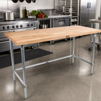 Thumbnail image #2 for John Boos TNB03 60-Inch Wood Top Work Table, Northern Hard Rock Maple, 2-1/4-Inch Edge Grain Top, Stainless Steel Base, No Backsplash